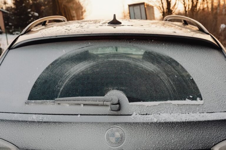 A car covered in frost on a winter morning
