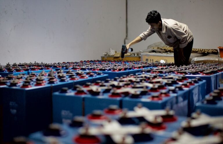 Battery cells at a recycling facility